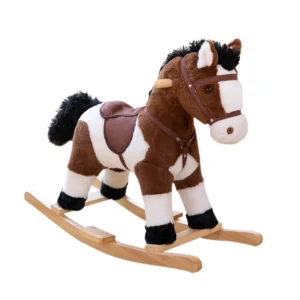 Children’s Plush Rocking Horse Brown Rocking Horse Outdoor Toy for Children’s Birthday Gift