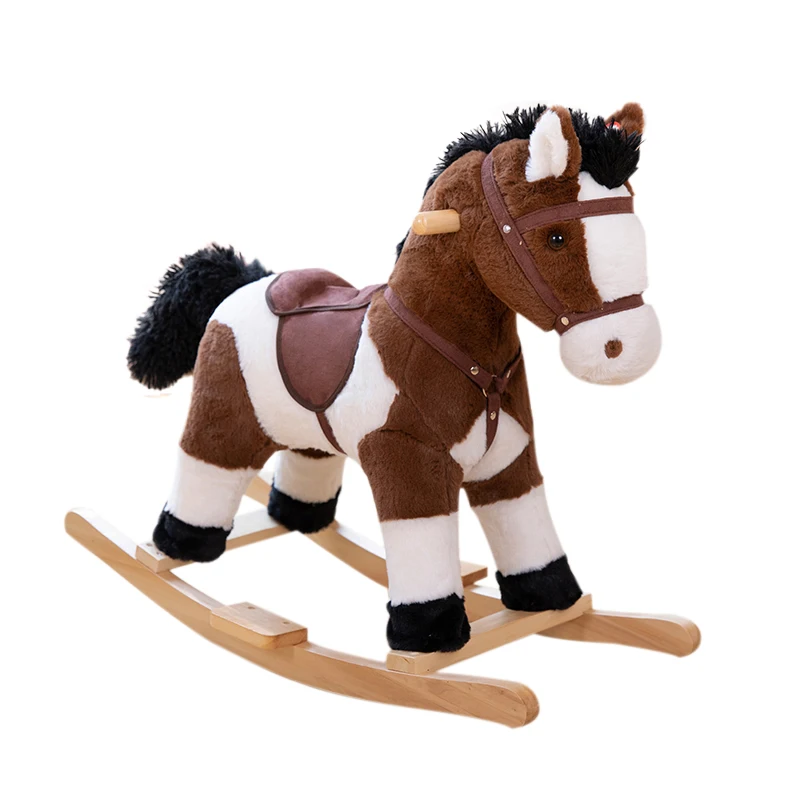 Children's Plush Rocking Horse Brown Rocking Horse Outdoor Toy for Children's Birthday Gift