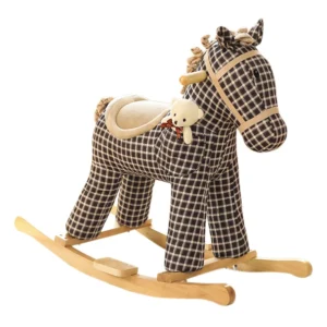 Children’s Rocking Horse Brown Checkered Rocking Horse As a Gift for Children