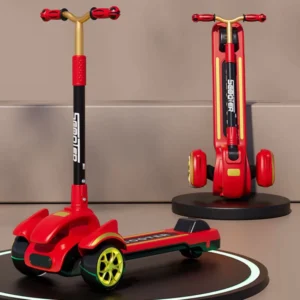 Children’s Scooter Adjustable Foldable Kids Scooter Three LED Wheels Kid Kick Scooter for Children