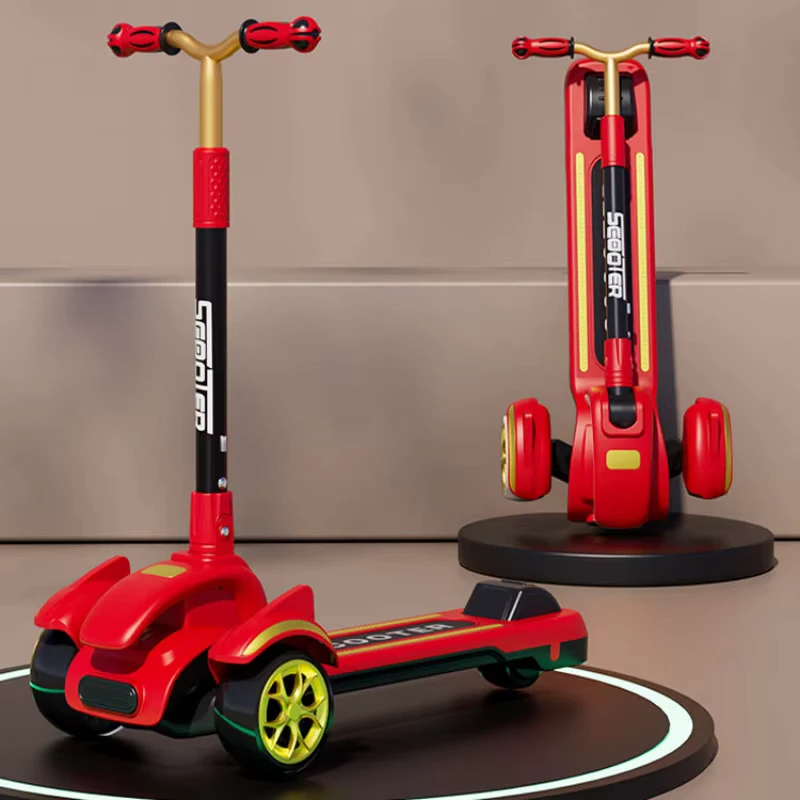 Children's Scooter Adjustable Foldable Kids Scooter Three LED Wheels Kid Kick Scooter for Children