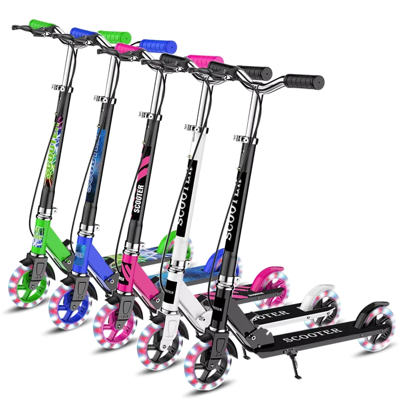 Children's Scooter Light up 2 Big Wheels Foldable and Height Adjustable Kids' Kick Scooter for Girls Boys Ages 3+ to Teen