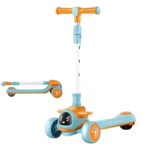 Children’s Scooter Smiling Flash Scooter One Click Folding Portable Toy Car for 2-6 Years Old