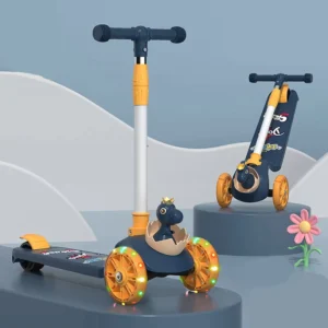 Children’s Scooter Three in One Foldable PU Flash Roller Kids Scooter