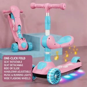 Children’s Scooter Three in One Folding Rideable 3 6 Years Old Boys And Girls Plastic Body 3 Wheel Slippery Toy Car