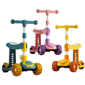 Children’s Scooter Three wheeled Height adjustable Children’s Scooter with Lights foldable Suitable for Both Boys and Girls