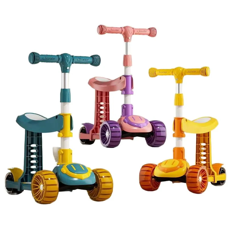 Children's Scooter Three wheeled Height adjustable Children's Scooter with Lights foldable Suitable for Both Boys and Girls