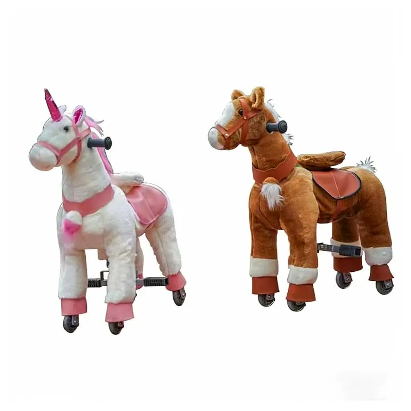 Children's Steel Mechanical Horse Ride Toy Animal Amusement Park Plush Rocking Walking Horse Rides for Kids