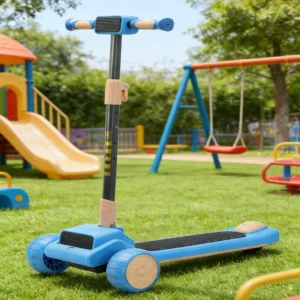 Children’s Three-Wheel Foldable Plastic Scooter with Light & Music Height Adjustable Outdoor Use