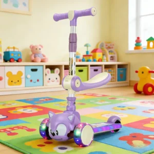 Children’s Three-Wheel Plastic Foot Scooter Outdoor Cute Cartoon Lighting Music Seat Height Adjustable