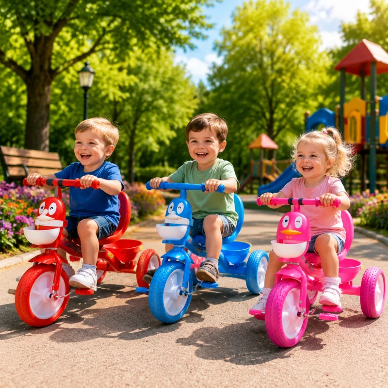 Children's Three Wheel Tricycle Bicycle, Sliding Baby, Boys and Girls 1-6 Years, 4-in-1 Trolley Stroller Plastic