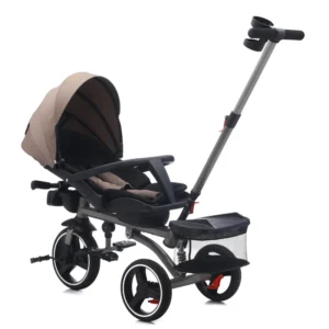 Children’s Tricycle With Rotating Seat and Reclining Backrest Baby Tricycle With Foldable Handlebar and Removable Footrest