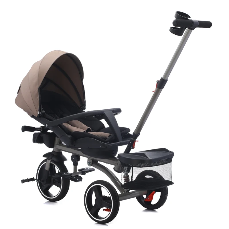 Children's Tricycle With Rotating Seat and Reclining Backrest Baby Tricycle With Foldable Handlebar and Removable Footrest