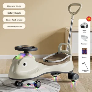 Children’s Twist Plastic Push Handle Anti Tip Gliding Rocking Niu Niu Omnidirectional Silent Roller Skating Walking Car Model