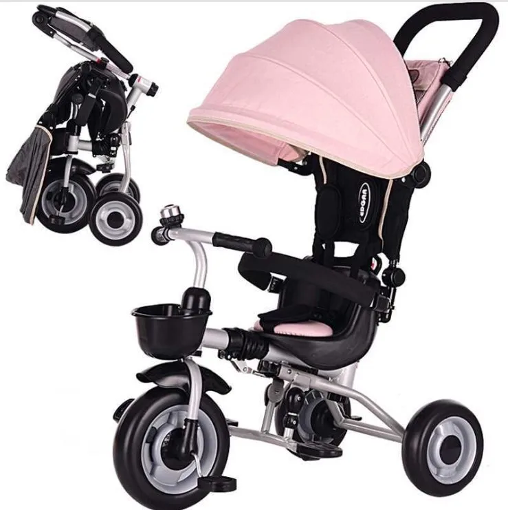 China Best Selling 4 in 1 Baby Tricycle with Push bar 3 Wheels Sunshade Foldable Stroller for Kids