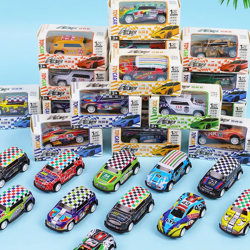 Classic Pull Back Die Cast Metal Cartoon Car Friction Powered Toy Car Set Gift Box for Kids Unisex Children