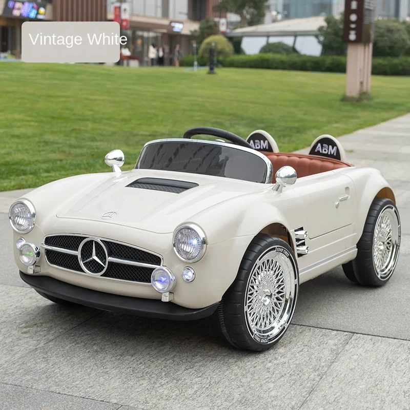Classic White Vintage Children's Electric Four Wheel Remote Control 380 Motor Strong Power Musical Light Weight PP Car