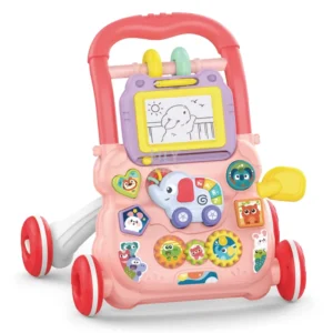 Colorful Baby Elephant Music Hand Push Eco friendly Adjustable 4 Wheel Sit Stand Plastic Musical Educational Sets
