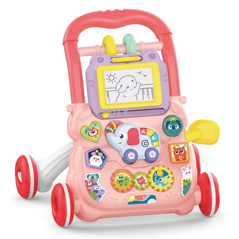 Colorful Baby Elephant Music Hand Push Eco friendly Adjustable 4 Wheel Sit Stand Plastic Musical Educational Sets