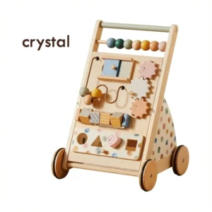 Crystal Adjustable Speed Montessori Activity Center Wooden Baby Walker with Push Cart Toys for Children