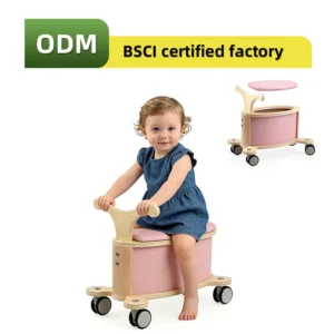 Custom 2 in 1 Toddler Wooden Ride on Toy Animals With Storage Four Wheeled Balance Bike Scooter for Kids