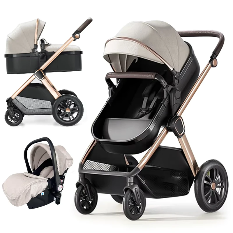 Custom 3 in 1 Stroller Baby Carriage Pushchair Luxury Compact Folding Baby Pram Stroller 3 in 1 With Car Seat