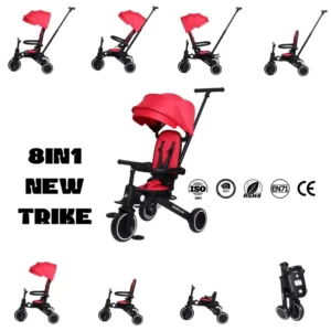 Custom 8 in 1 New Trike Multifunctional Foldable Eco friendly High Quality EN71 Kids Tricycles with Large Canopy for Baby