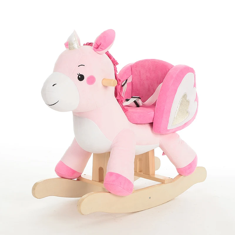 Custom Animal Unicorn Rocking Horse Plush Soft Riding Horse Kids Wooden Baby Rocking Horse