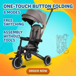 Custom Baby Trike with Canopy Foldable 8 in 1 Adjustable Seat Lightweight Kids Tricycle for Toddler Outdoor Travel