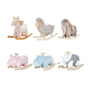 Custom Baby Wooden Animal Plush Wing Shaking Toys Ride on Animal Pig Sheep Hippo Rocking Horse