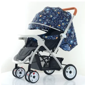 Custom High Quality Linen Two Way Luxury Foldable 4 Wheel Baby Stroller with Snack Tray Sunshade Cover Stainless Steel Frame