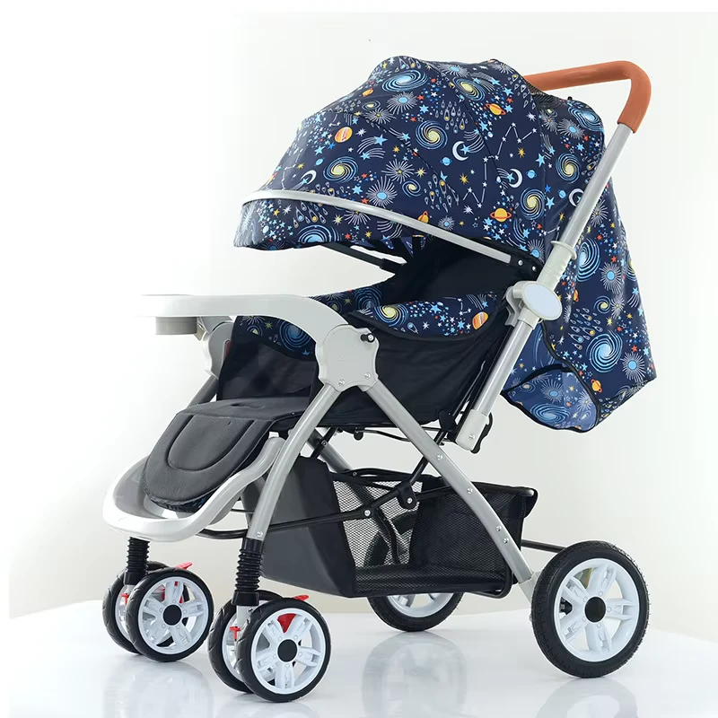 Custom High Quality Linen Two Way Luxury Foldable 4 Wheel Baby Stroller with Snack Tray Sunshade Cover Stainless Steel Frame