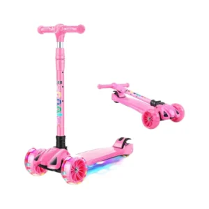 Custom Outdoor Steel Frame Height Adjustable Foldable Kids Scooter with PVC Flashing Wheels