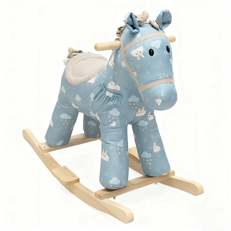 Custom Plush Animal Ride On Toy Wooden Rocking Horse for Kids