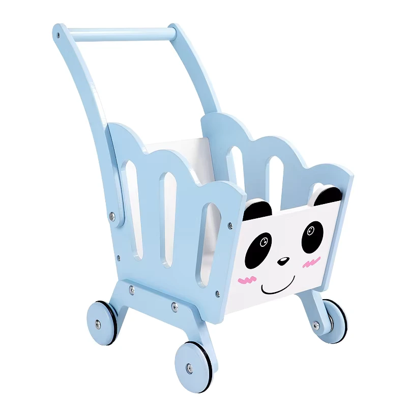 Custom Wooden Playhouse Educational Toys Baby Panda Rabbit Shopping Cart Push Toddler Trolley Simulation Gift Baby Walker
