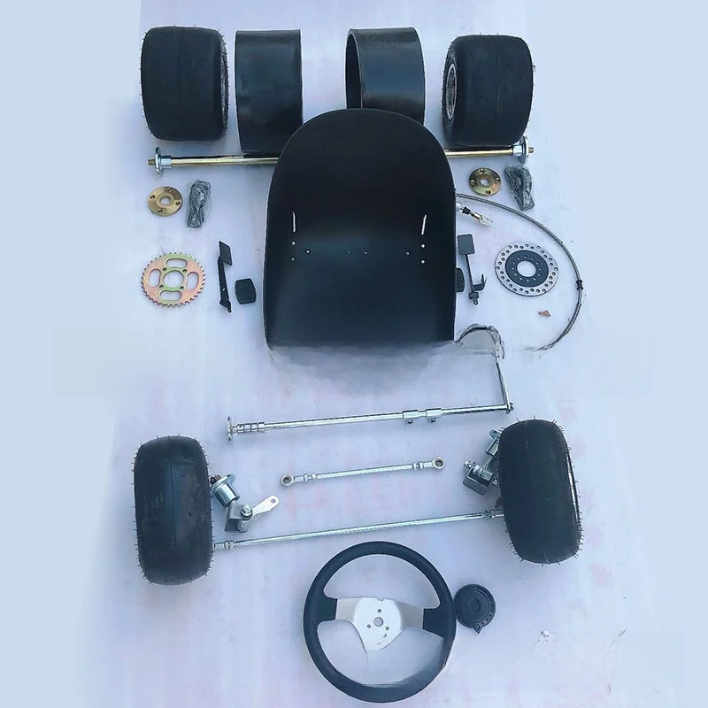 Customized DIY Go Kart Drift Trike Ring Front Suspension Rear Axle Steering 5 Inch Tire Seat Complete Chassis Kit Parts