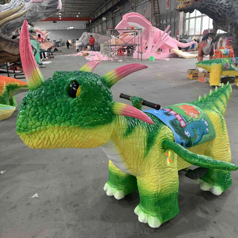 Customized Indoor Outdoor Ride-On Dinosaur Toy Fiberglass Metal Steel Kiddie Machine for Adventure Parks