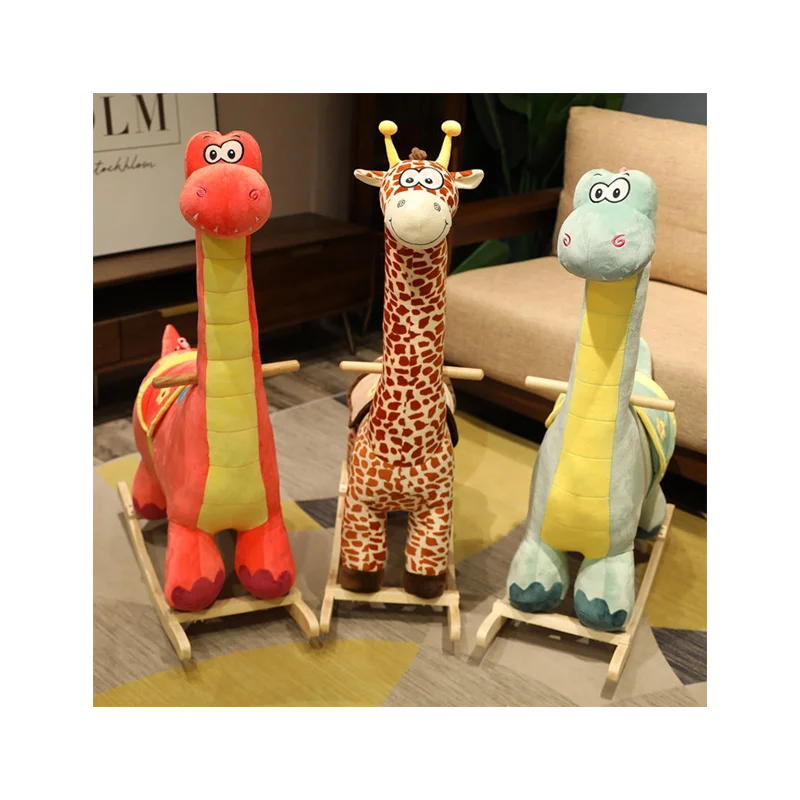 Customized Plush Animal Wooden Rocking Horse Ride On Toy for Kids with Customized Size & Color