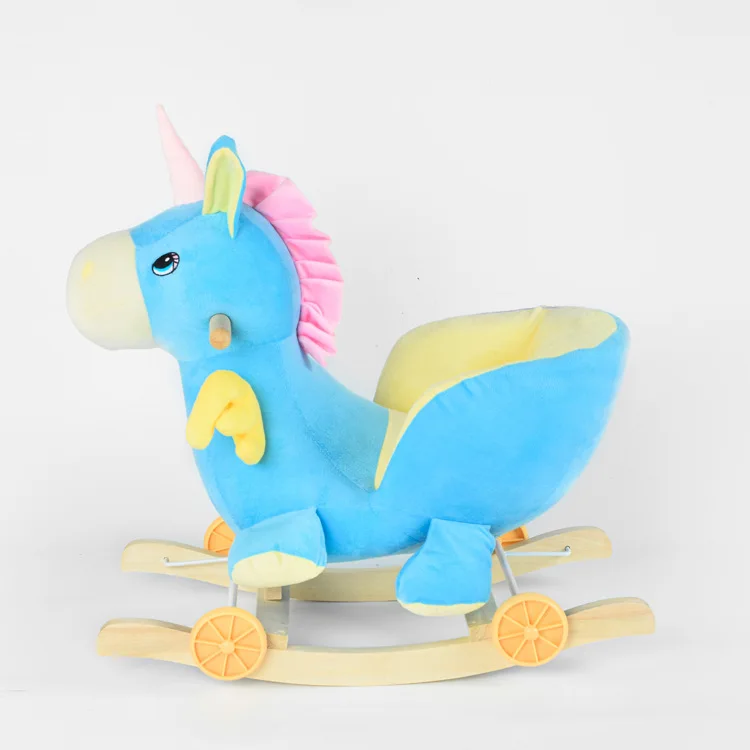 Customized Printing Wooden Playful Rocking Chair Plush unicorn Animal Ride on Toys