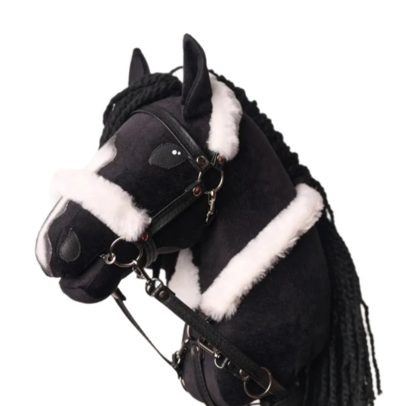 Customized Simulated Hobby Horse Ride On Toy Plush Bridle Thick Mane Removable Wooden Label with Logo