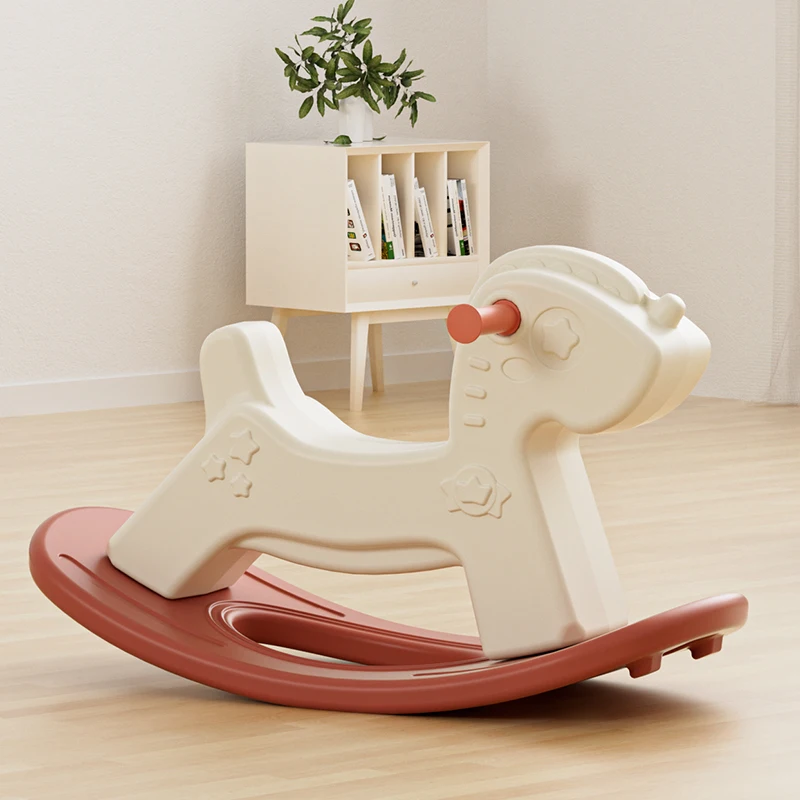 Cute Cartoon Kids Rocking Horse Ride On Toy Plastic Toddler Balance Training Chair Eco friendly Portable Indoor Early Education