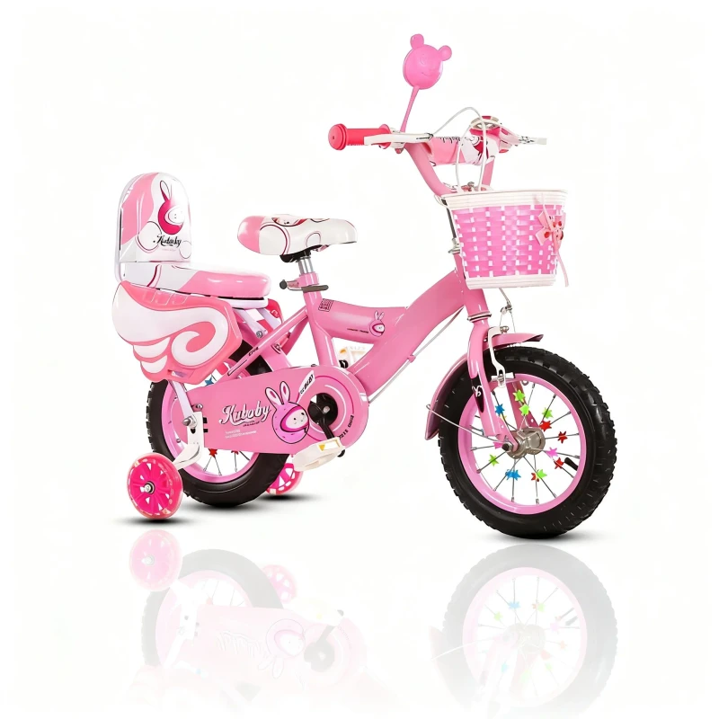 Cute Pink Plastic 3 in 1 Kids Tricycle with Training Wheels 3 Point Safety Harness Parent Control Age 13 24M