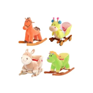 Cute Plush Rocking Horse Ride-On Toy for Babies Learning to Walk Polyester & Wood Material EN-71 Certified Ages 0-24 Months