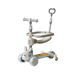 Cute Rabbit-Shaped Multifunctional Foldable Plastic Scooter for Kids with Seat Rear Foot Brake Modern Outdoor Toy Three Wheels
