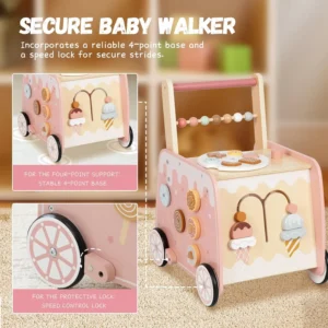 Decorated Good Child Baby Walker Wooden 5 in 1 Stroller and Baby Push Walker for Babies