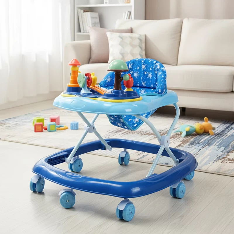 Detachable Music Panel Height Adjustable Baby Learning Walker with Non Slip Stopper