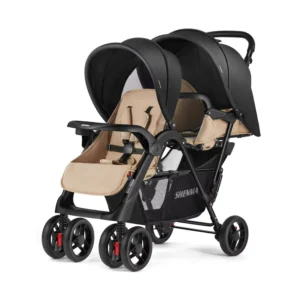 Double Baby Stroller with Reclining Seats Foldable Twin Pushchair for Two Kids