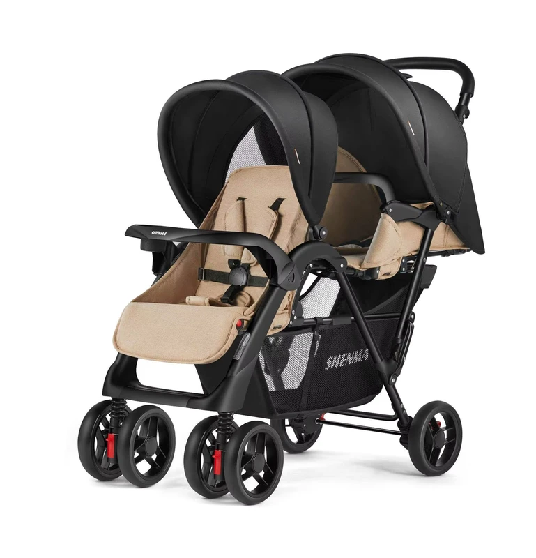 Double Baby Stroller with Reclining Seats Foldable Twin Pushchair for Two Kids