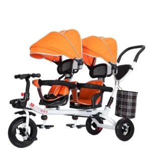 Double Children’s Stroller Tricycle for 1-3 Year Old Twins Foldable with Stainless Steel Frame and 20KG Load Capacity