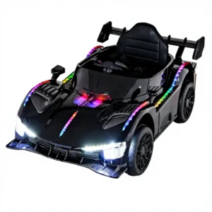 Double Drive 4 Wheels Car Black Land Cruiser Vehicles LED Electric Toys Kids Ride on Car Bumper Toddler